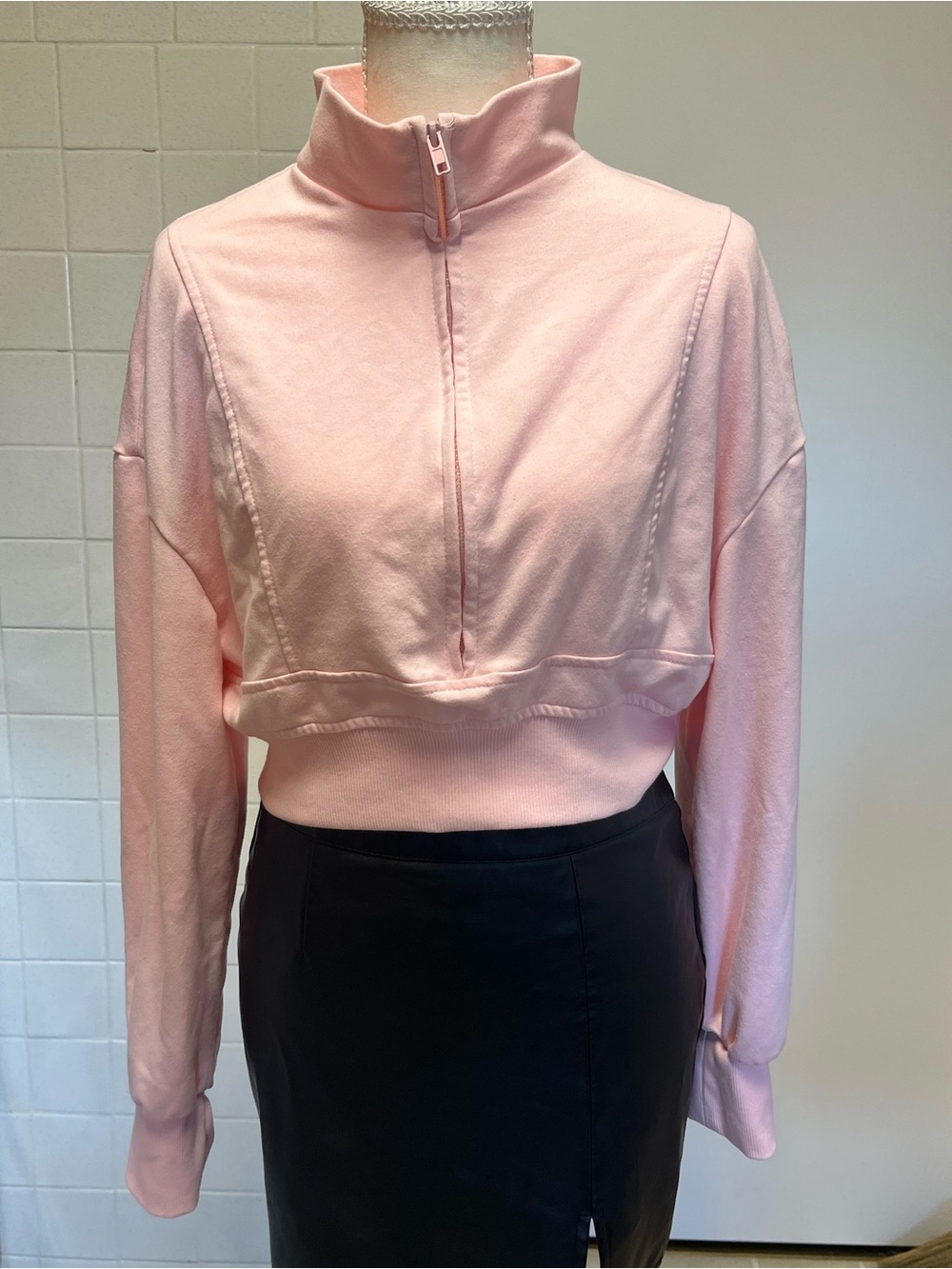 Cropped Half-Zip Pullover Jacket - Light Pink